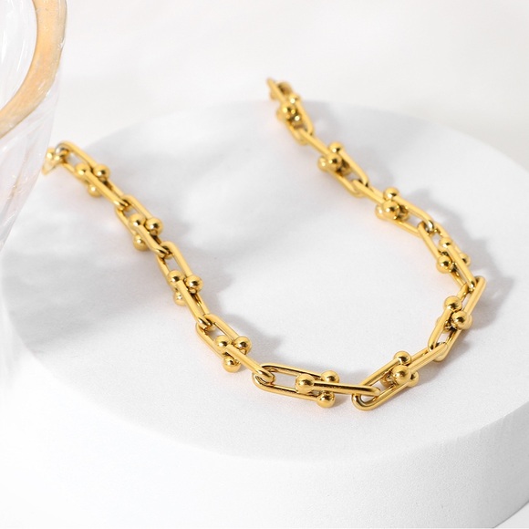 18K Gold Tiffany Hardwear Graduated Link Necklace*U Link Chain - Picture 3 of 7